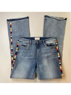 Driftwood Jeans Isabel Blue 30 x 34 Flare Embroidered Boho Chic Festival Hippie